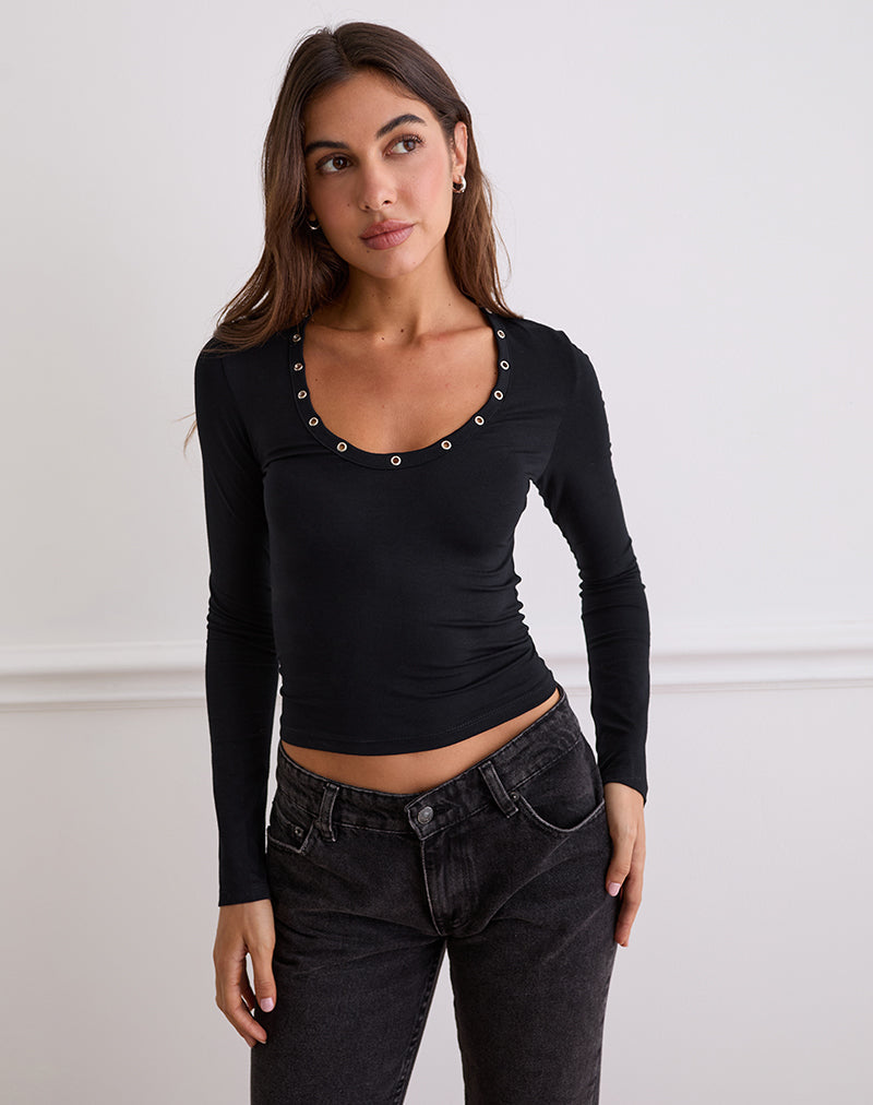 Immagine di Myoga - Top a maniche lunghe con borchie - Nero