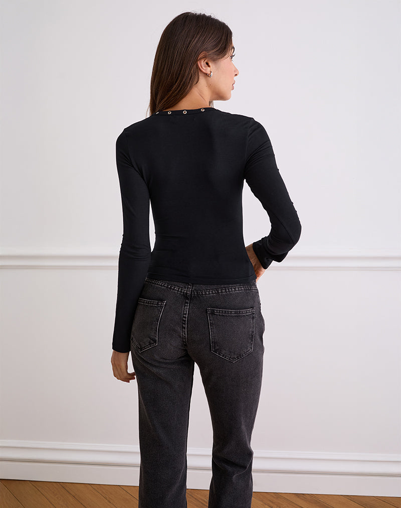 Immagine di Myoga - Top a maniche lunghe con borchie - Nero
