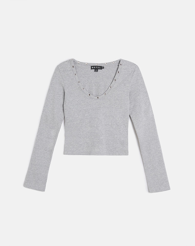 Immagine di Myoga Studded Scoop Long Sleeve Top in Grey Marl