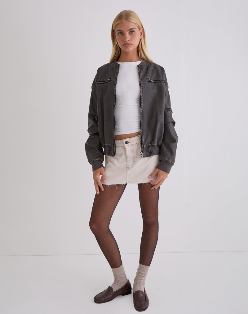 Immagine di Marco Distressed Bomber Jacket in PU Charcoal