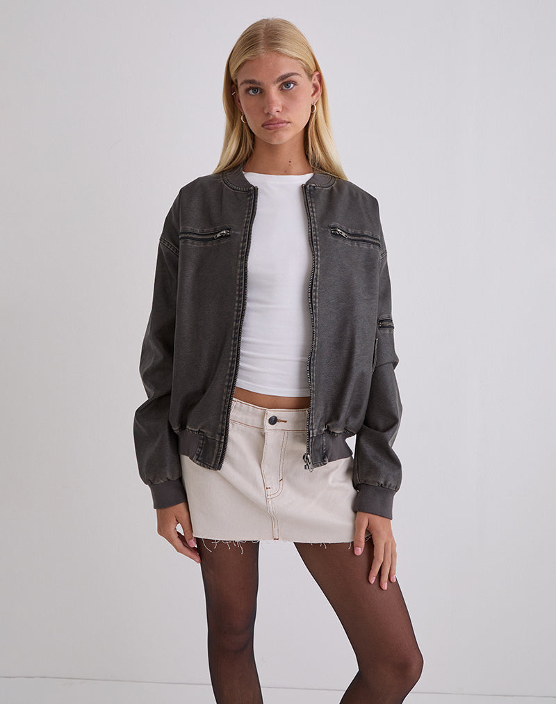 Giacca bomber Marco Distressed in PU Charcoal