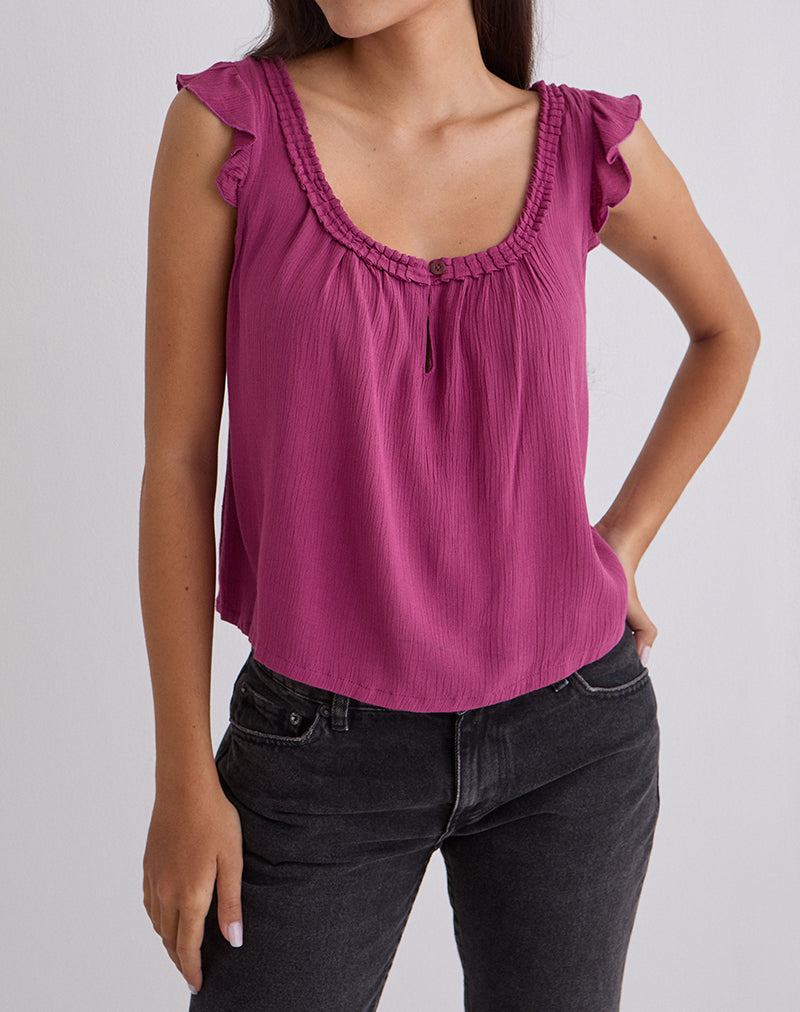 Merisso Top con buco della serratura con scollo scoop Daco in borgogna rosa