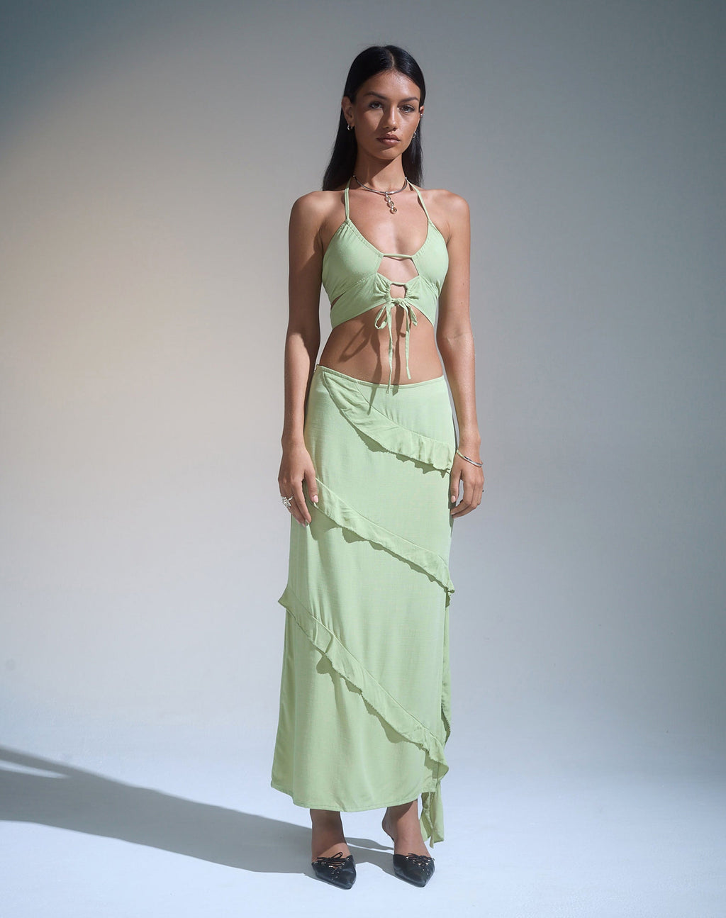 Top Koen cut out in salvia menta