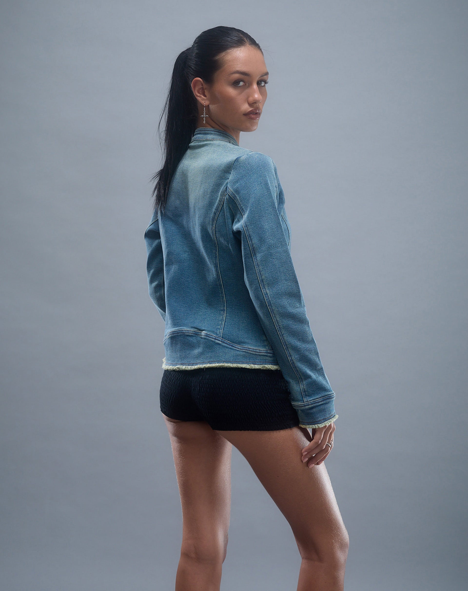Immagine di Zayn Giacca biker aderente in denim blu vintage