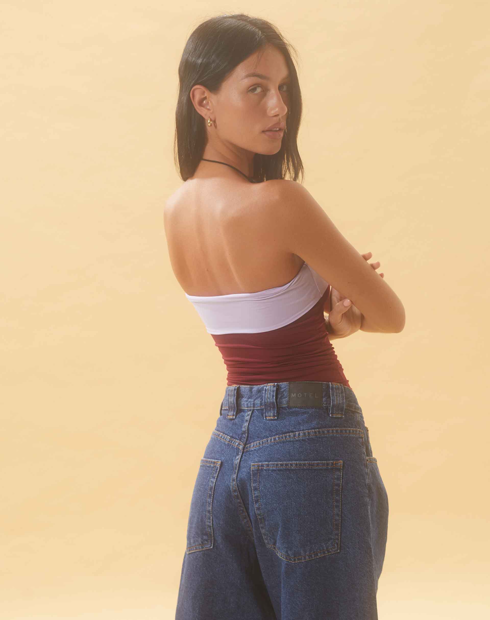 Immagine di Brylee Bandeau Crop Top in Wine Lilac