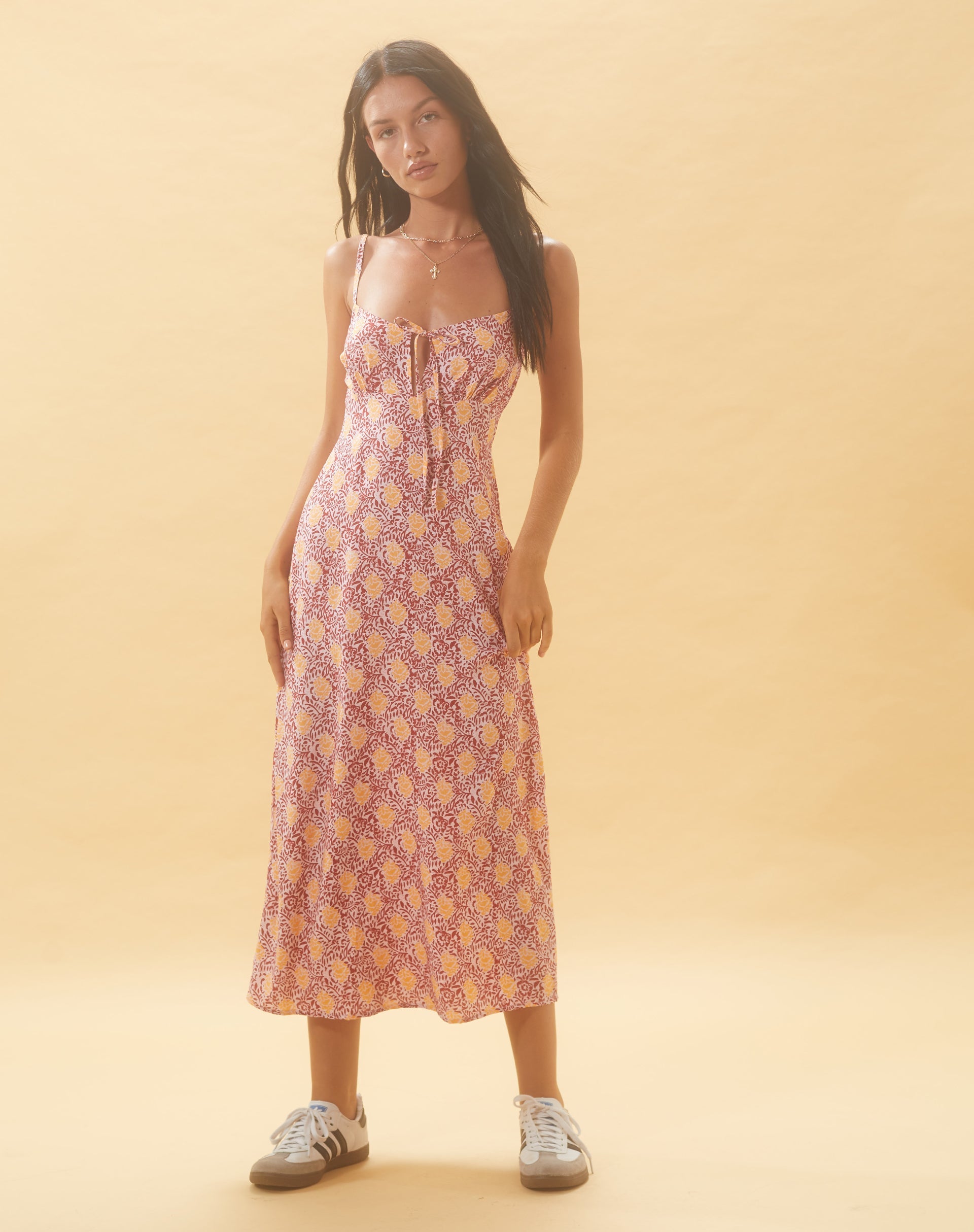 Immagine di Jelika Midi Dress in Bohemian Batik Maroon Peach