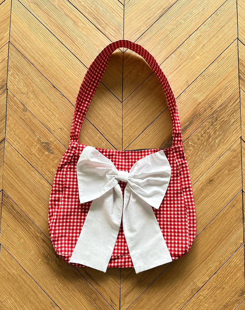 Borsa Nagi in percalle rosso con fiocco bianco