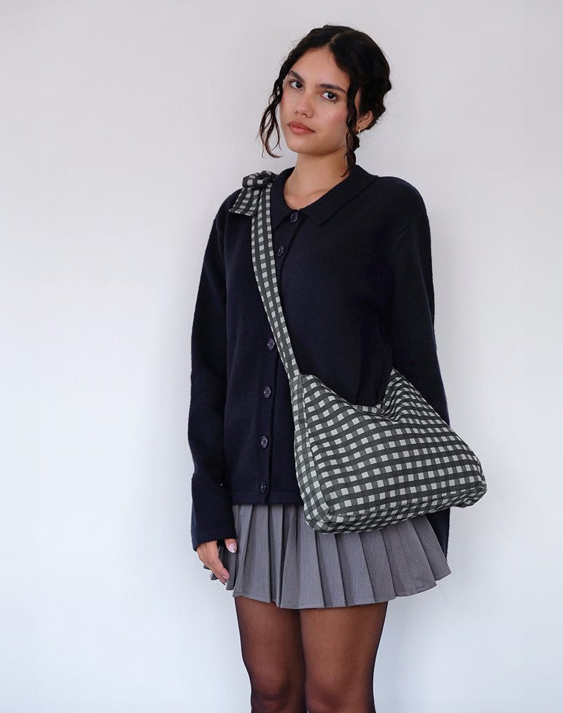 Borsa Nagisa con fiocco in percalle tonale nero grigio