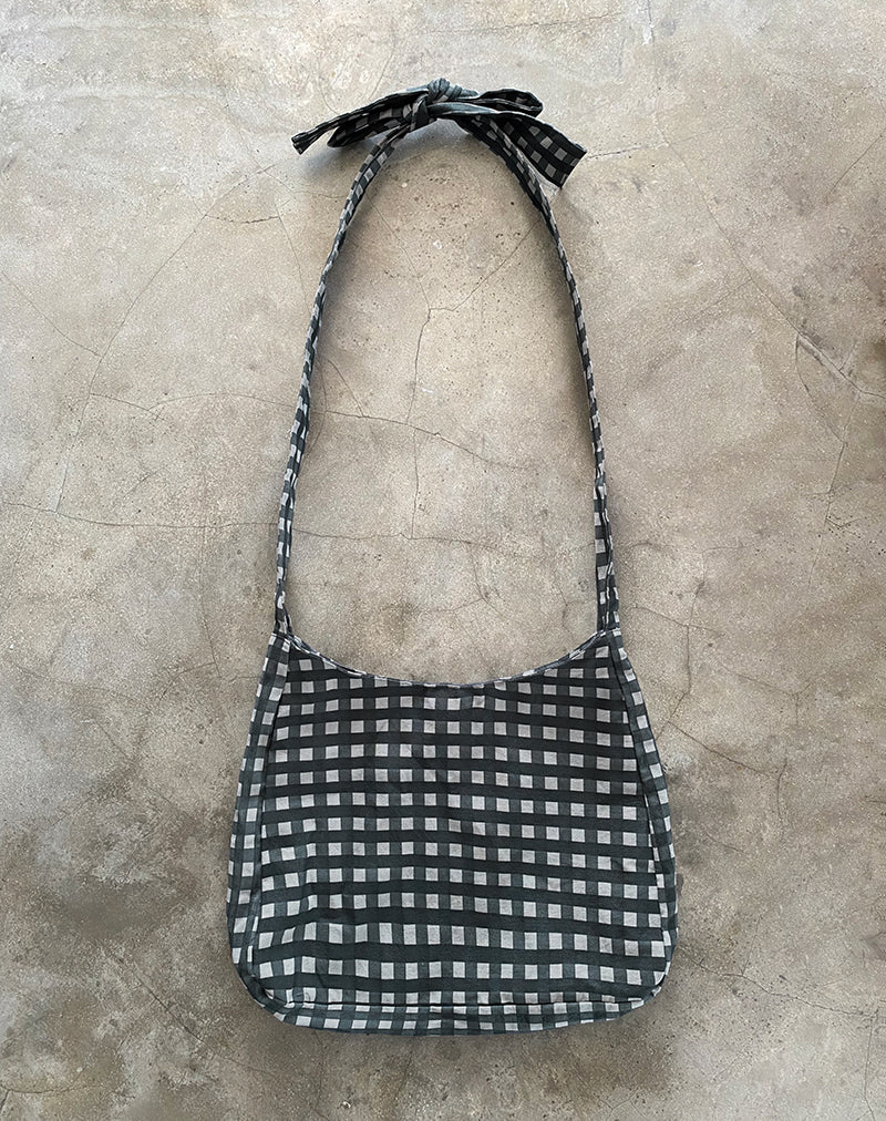 Immagine della borsa Nagisa con fiocco in percalle tonale nero grigio