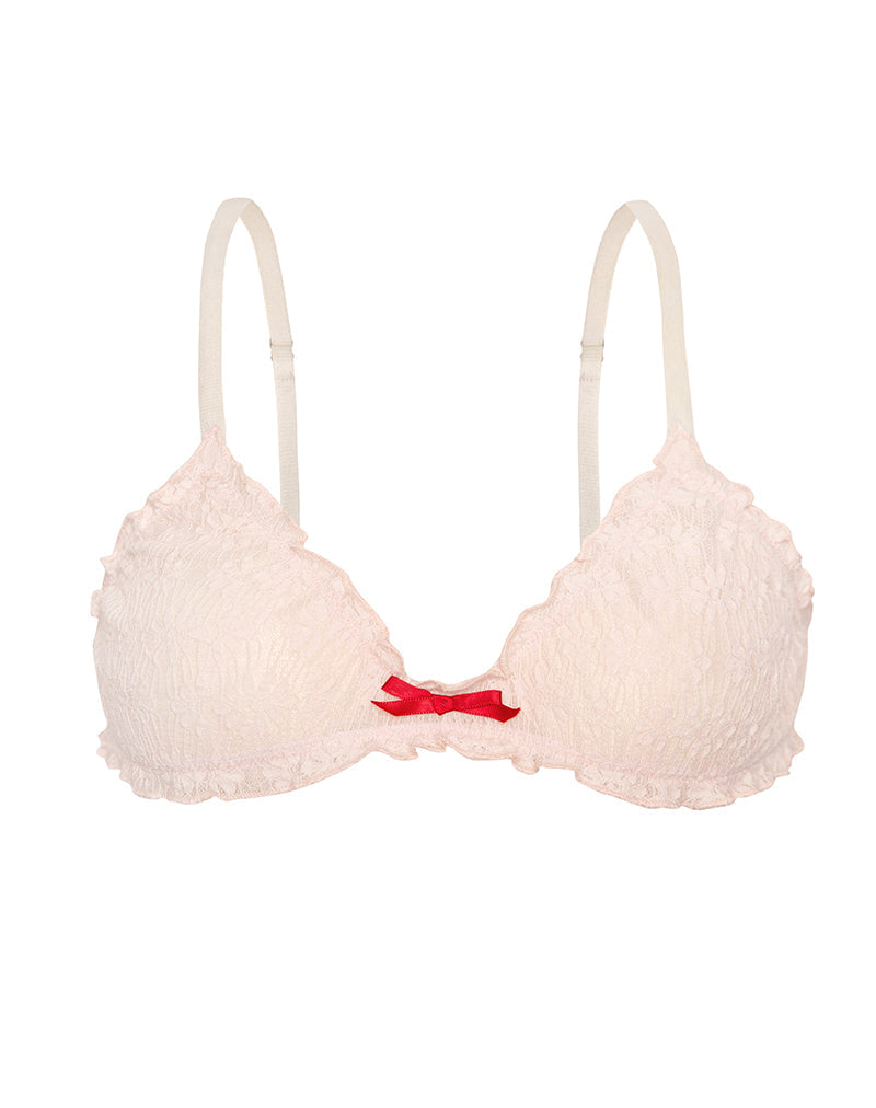 Immagine di Naila Bra in rosa baby con pizzo e fiocco rosso