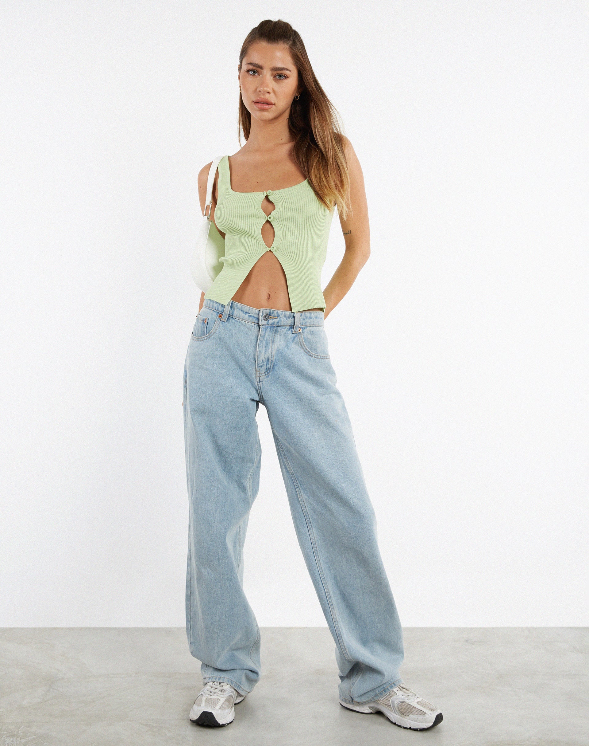 immagine di MOTEL X JACQUIE Naini Top in maglia a coste color lime pastello