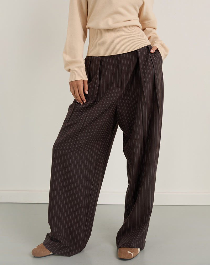 Immagine di Nala Pantalone a pieghe larghe in gessato marrone scuro