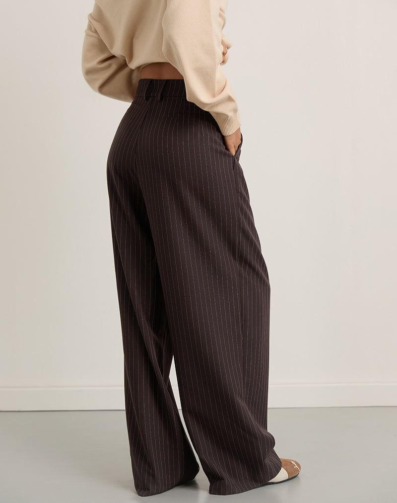 Immagine di Nala Pantalone a pieghe larghe in gessato marrone scuro