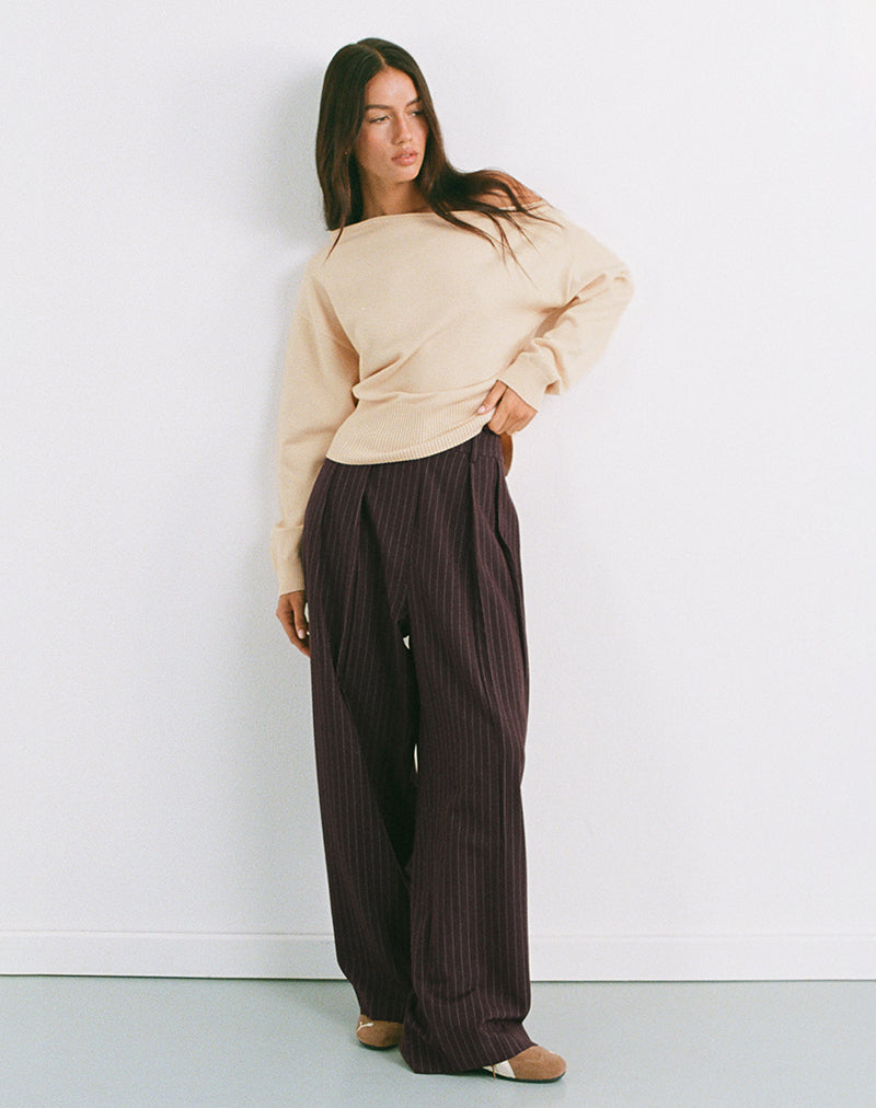 Immagine di Nala Pantalone a pieghe larghe in gessato marrone scuro