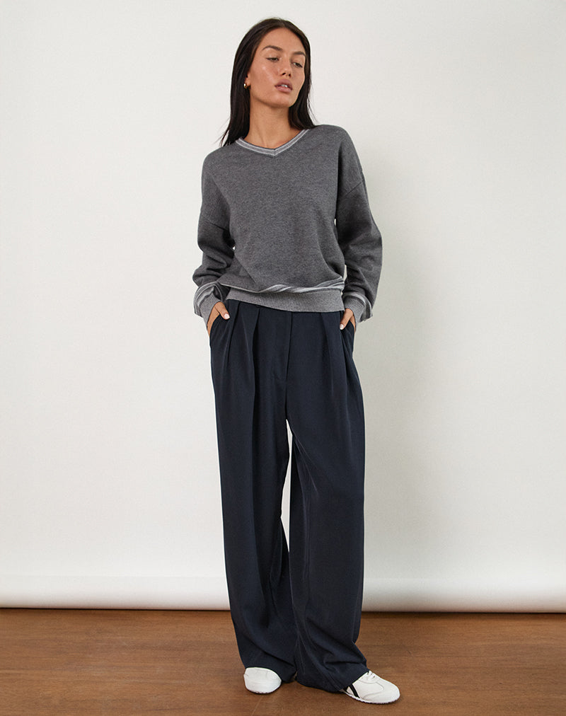 Immagine di Nala Pantalone a gamba larga plissettato in stile sartoriale Navy