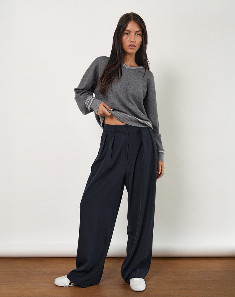 Nala - Pantalone a gamba larga con pieghe in stile sartoriale - Navy