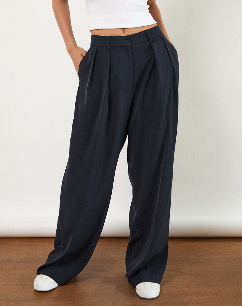 Nala - Pantalone a gamba larga con pieghe in stile sartoriale - Navy
