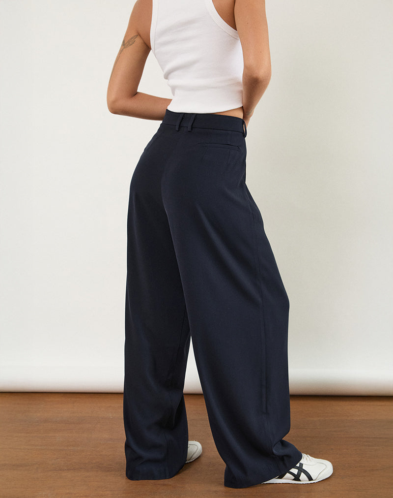 Immagine di Nala Pantalone a gamba larga plissettato in stile sartoriale Navy