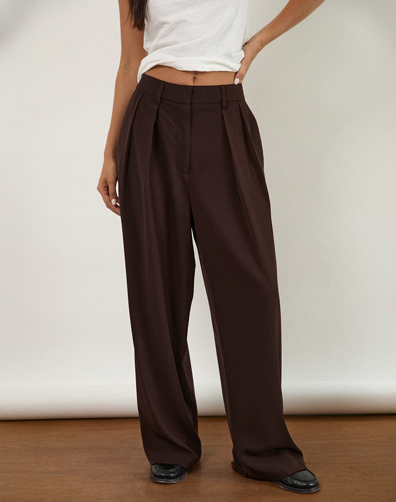 Pantaloni a pieghe larghe Nala in cioccolato amaro