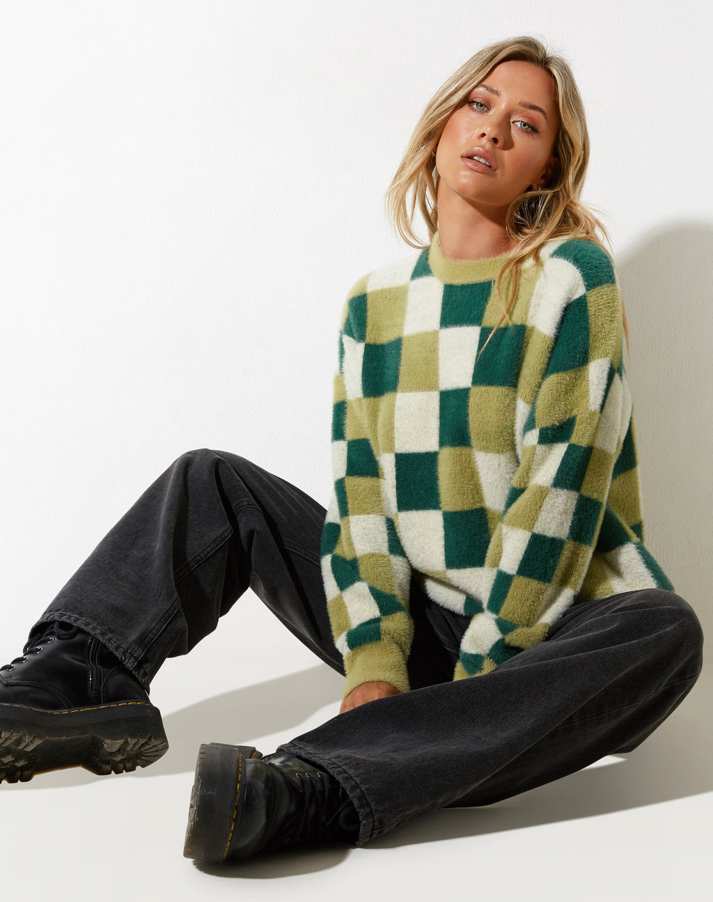 Maglia Namari in crema verde checker
