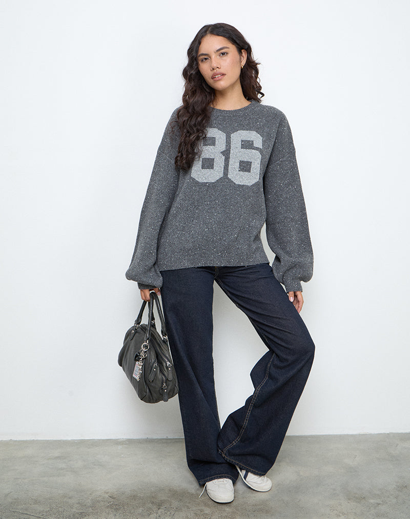 Immagine di Namari Jumper in maglia grigia con motivo 86