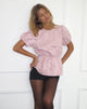 Immagine di Nambi Top a maniche corte in raso jacquard rosa baby