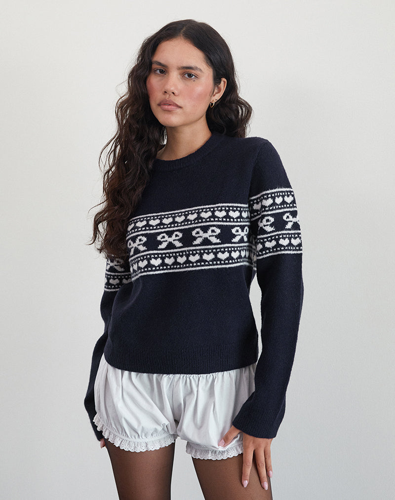 Immagine di Namirta Maglia in Peacoat con fiocco Fairisle