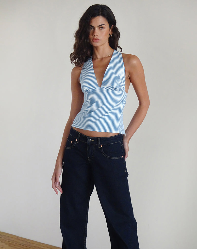 Immagine di Nandu Top in popeline blu a righe verticali piccole