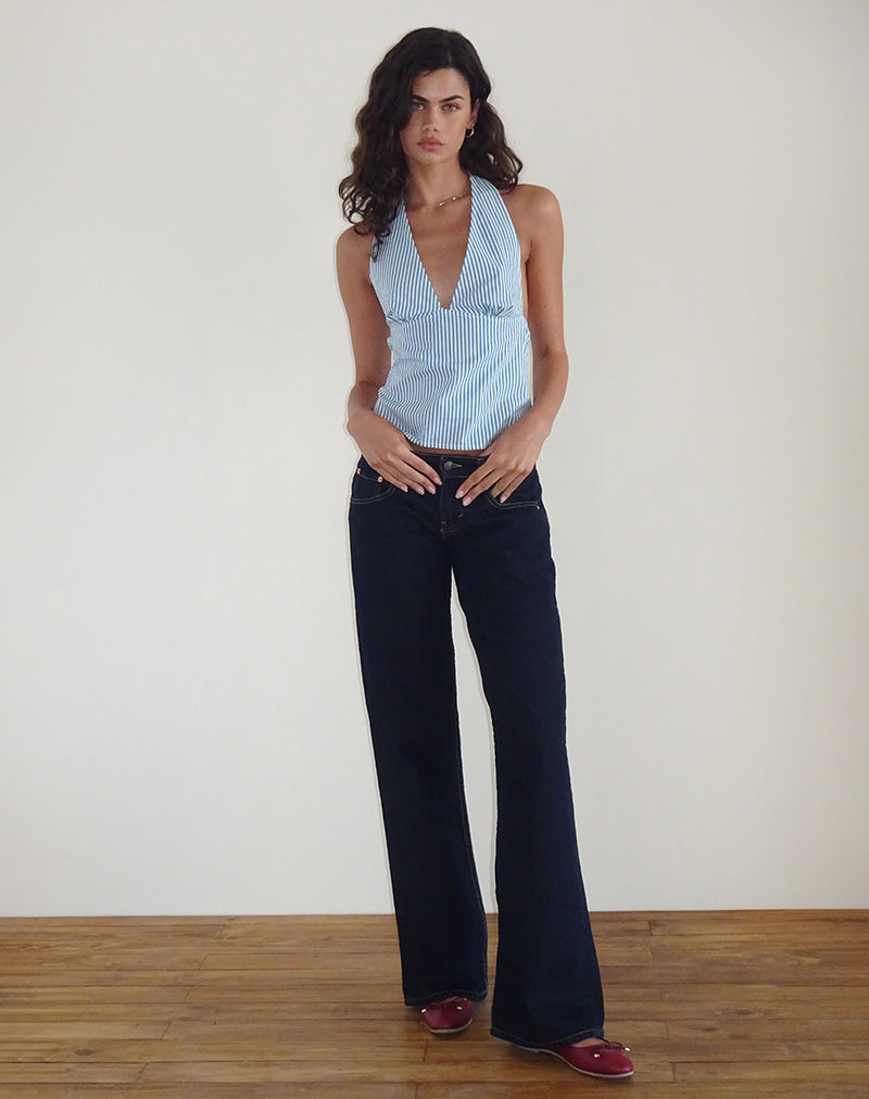Immagine di Nandu Top in popeline blu a righe verticali piccole