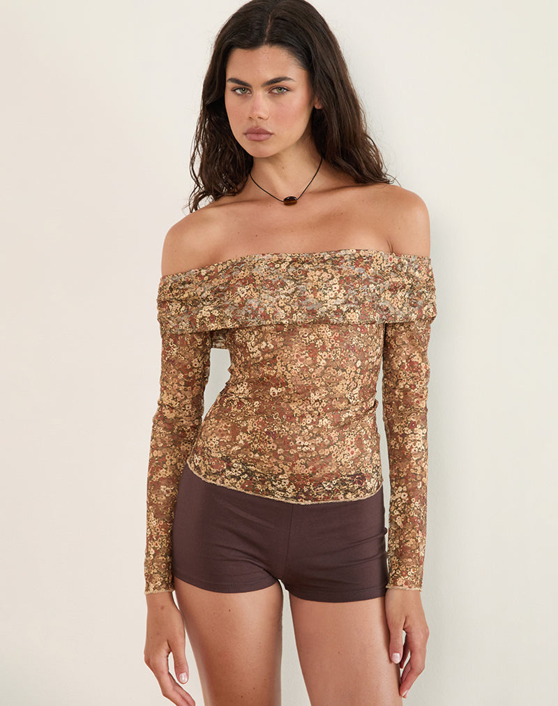 Top Nanila in Cluster Floral Brown
