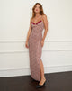 Immagine di Naoya Midi Dress in rosa e marrone stampa labbra