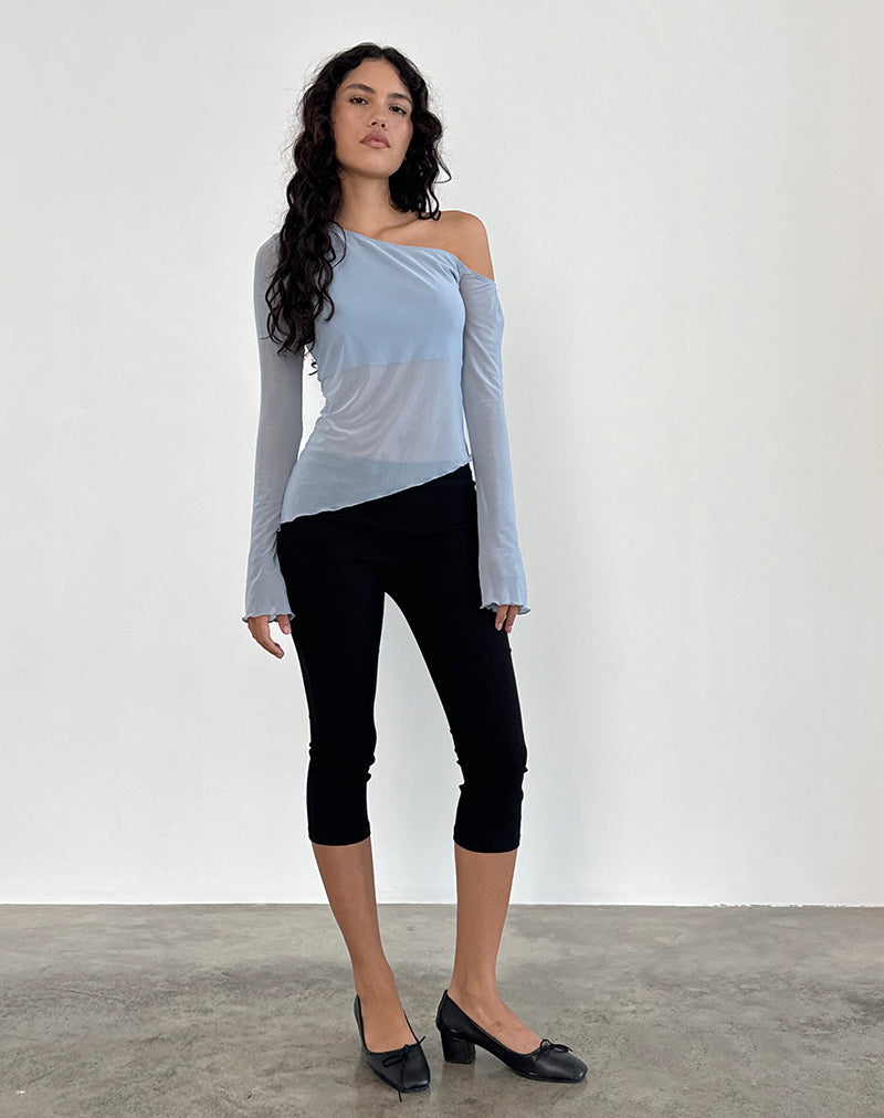 Immagine di Narcissa Top asimmetrico a maniche lunghe in mesh azzurro