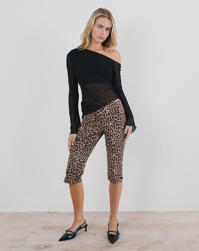 Top asimmetrico Narcissa in mesh nero