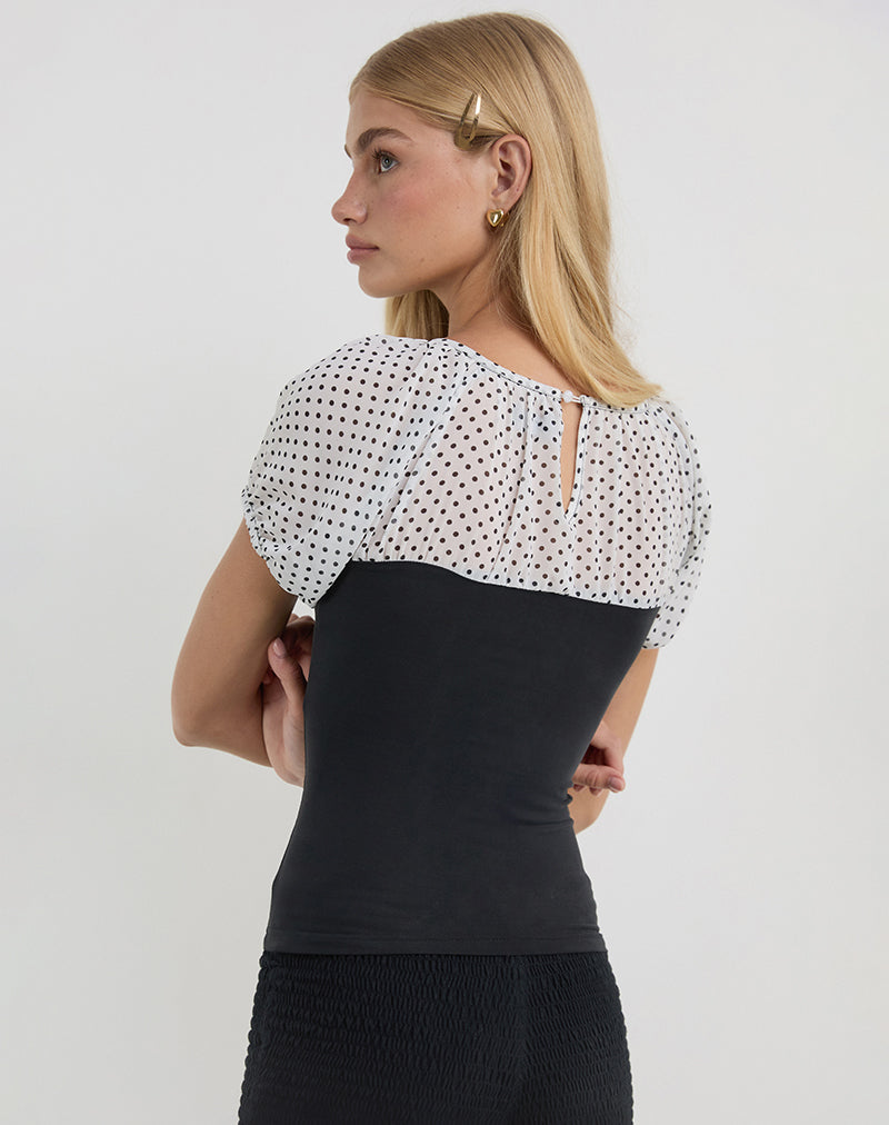 Immagine di Naria Top in Chiffon Bianco Basic Polka Nero