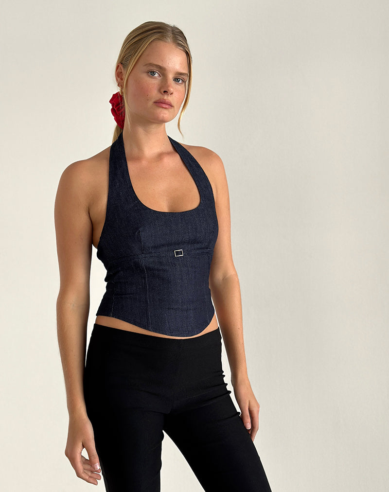 Immagine di Nasya - Top con collo alto in Chambray Indigo