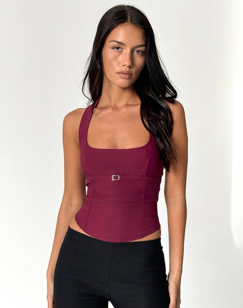 Immagine di Nasya Halter Top in borgogna sartoriale