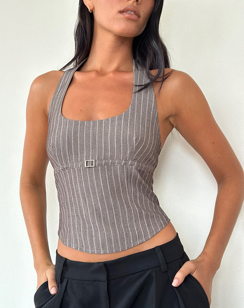 Immagine di Nasya Top con collo alto in gessato grigio Sartoriale