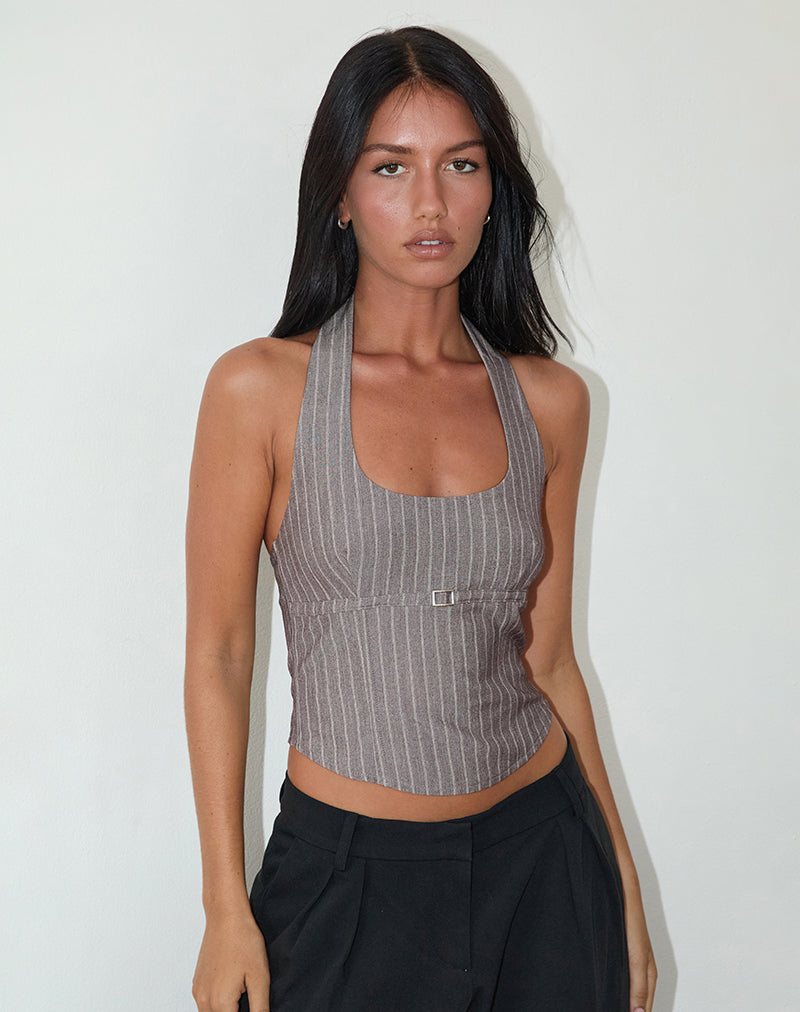 Immagine di Nasya Top con collo alto in gessato grigio Sartoriale