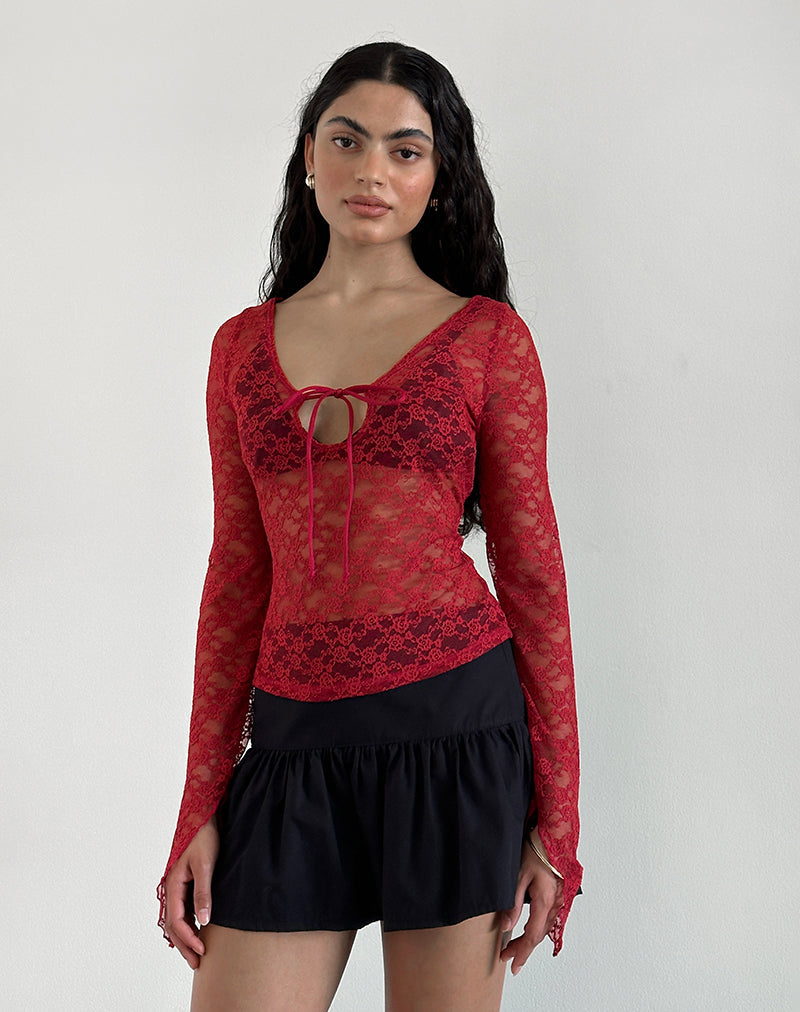 Top Natasha in pizzo Mari rosso