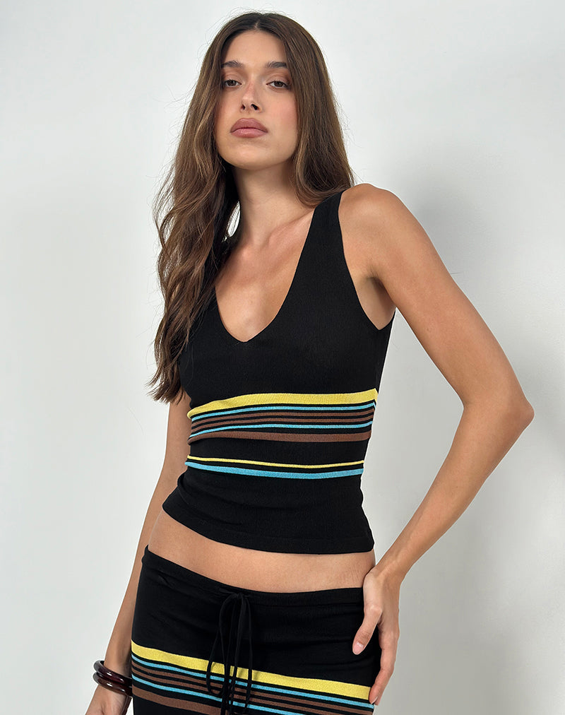 Immagine di Natcha Gilet Top in nero con strisce marroni e blu