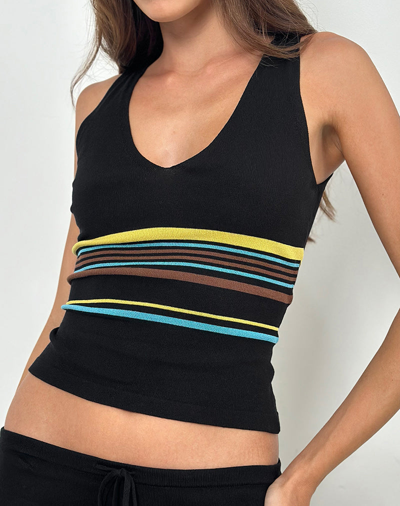 Immagine di Natcha Gilet Top in nero con strisce marroni e blu
