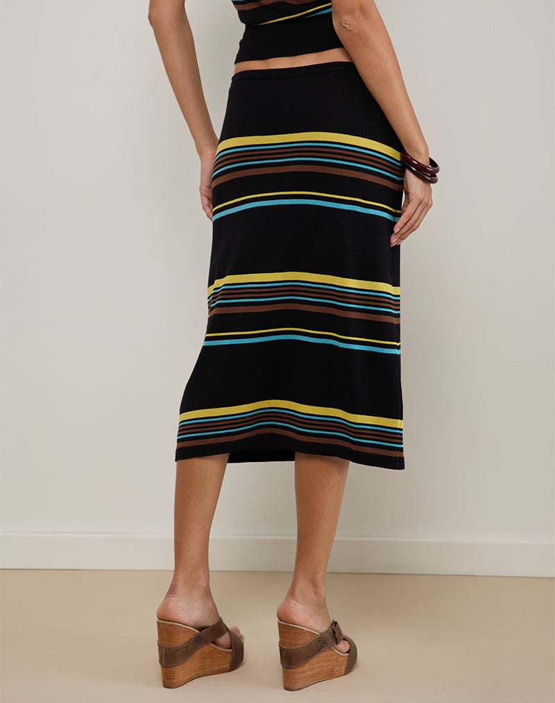 Immagine di Amalia Midi Skirt in nero con strisce marroni e blu