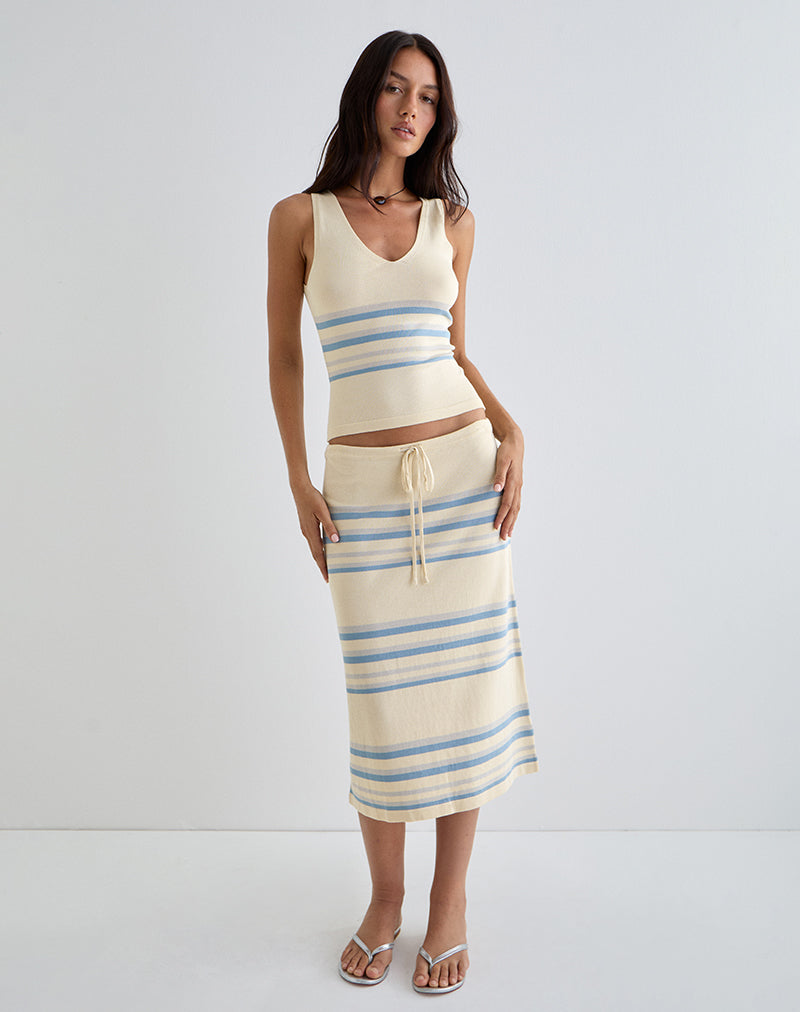 Immagine di Amalia Midi Skirt in crema con strisce blu e grigie