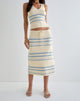 Immagine di Amalia Midi Skirt in crema con strisce blu e grigie