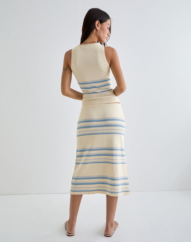 Immagine di Amalia Midi Skirt in crema con strisce blu e grigie