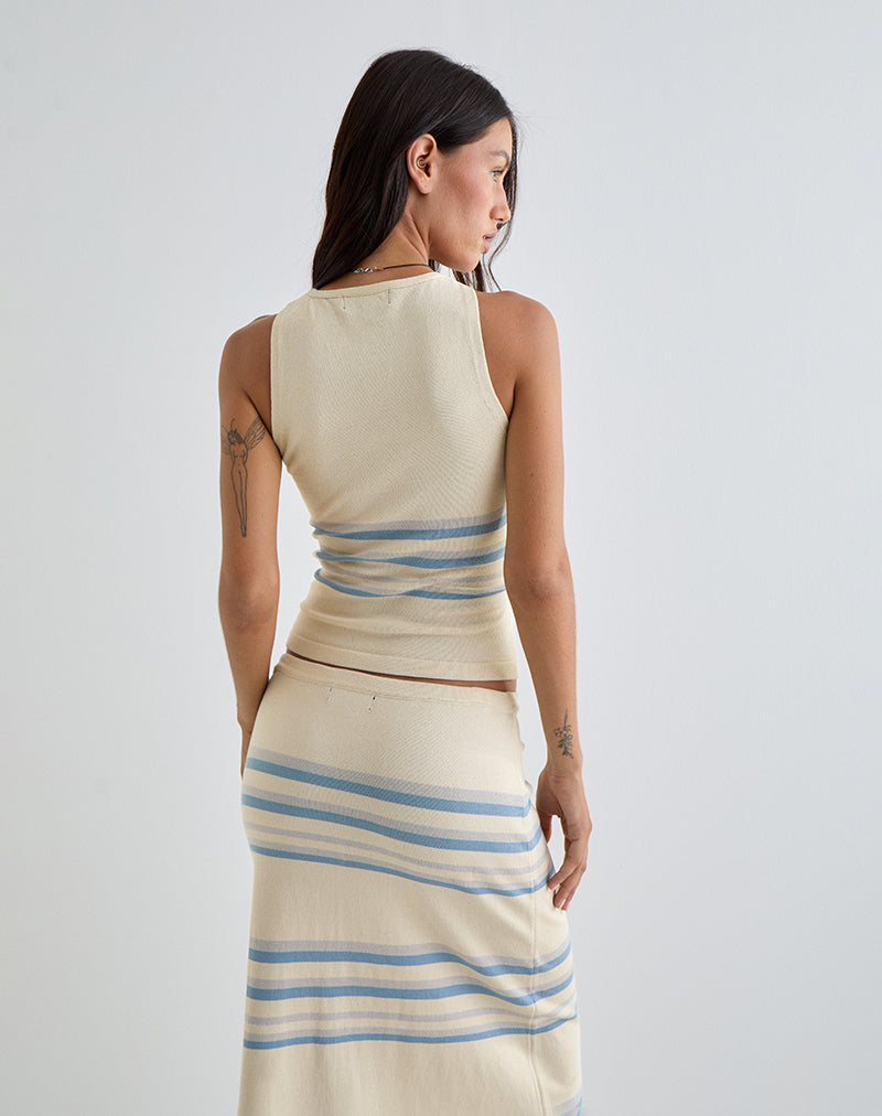 Immagine di Natcha Gilet Top in crema con righe blu e grigie