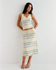 Immagine di Amalia Midi Skirt in crema con strisce blu e grigie