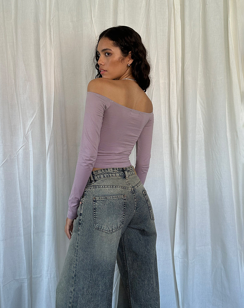 Immagine di Nauby Top Bardot a maniche lunghe in pizzo floreale color malva chiaro