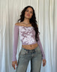Immagine di Nauby Top Bardot a maniche lunghe in pizzo floreale color malva chiaro