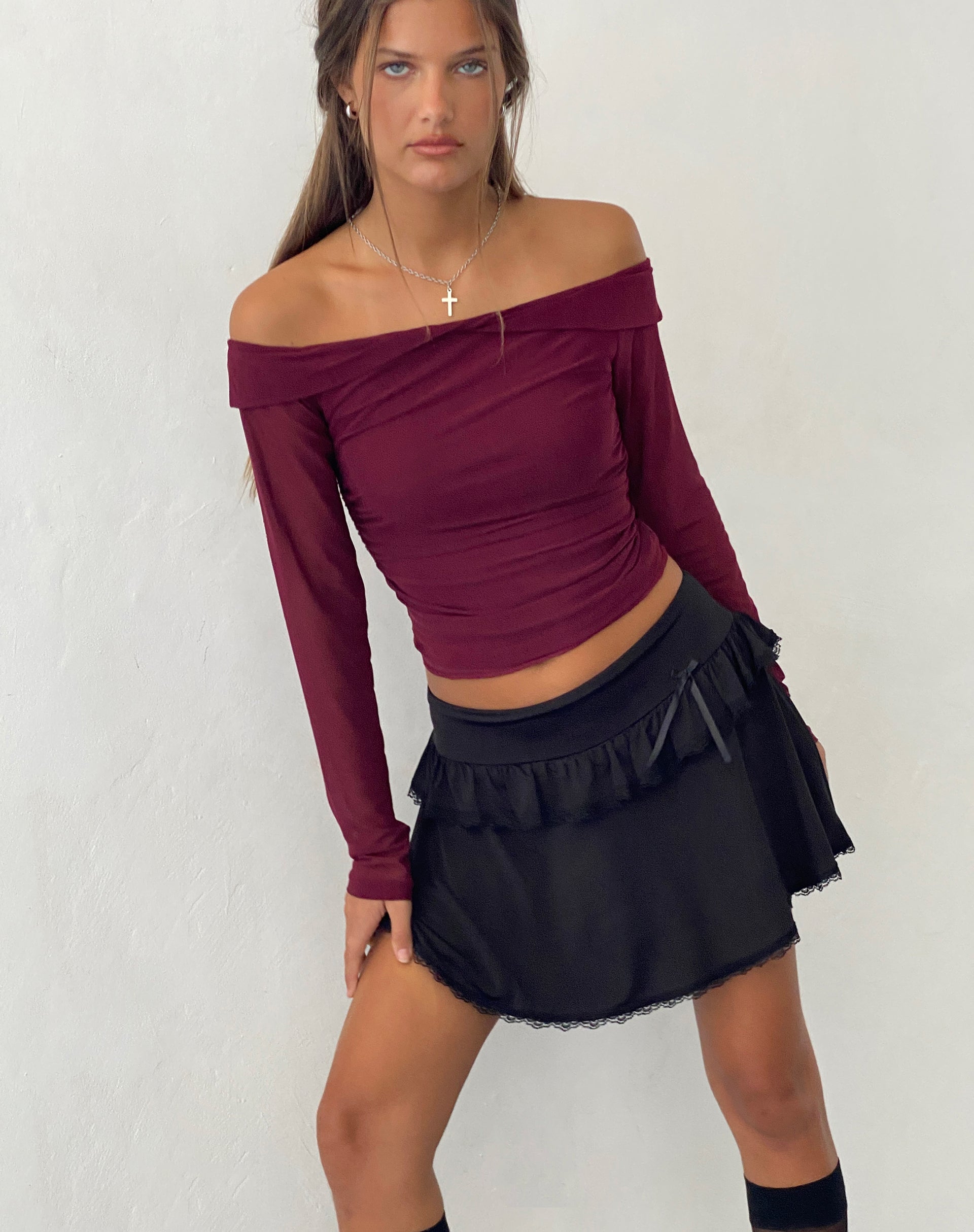 Immagine di Nauri Mesh Bardot Top in marrone